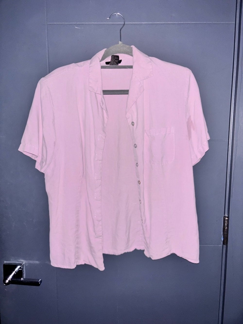 100% Silk Light Pink Short Sleeve Button-Down Shirt